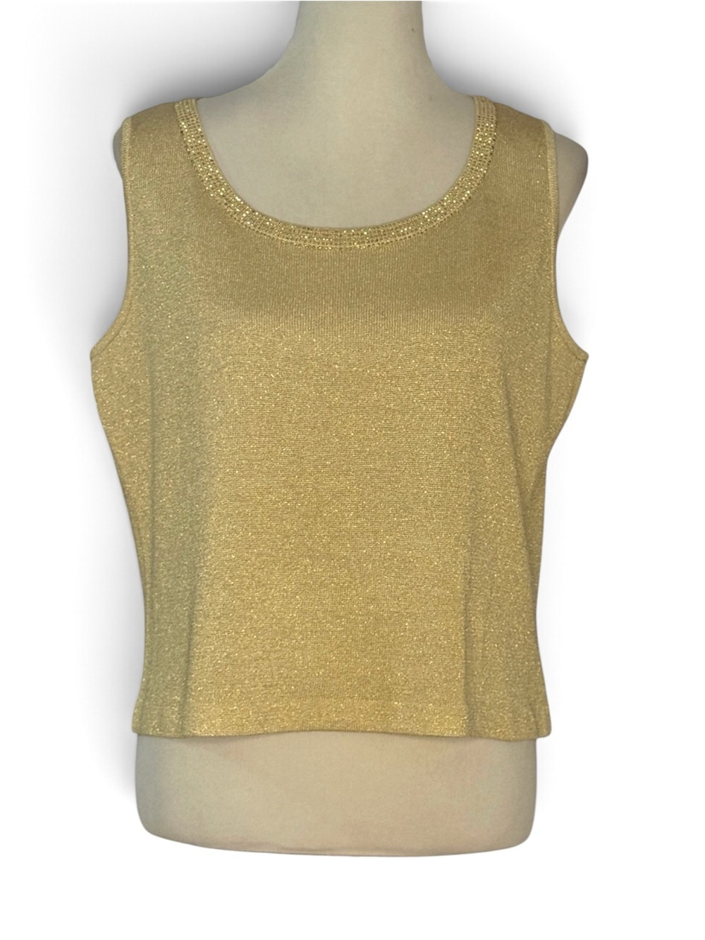 St. John Gold Metallic Wool Rayon Knit Sleeveless Tank Top Women’s Large